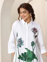 White Cotton Blend Straight Short Kurti - Image 4